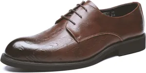 Single Season Oxford Shoes for Men Lace Up Snip Toe Burnished Toe Derby Shoes Vegan Leather Anti-Slip Low Top Block Heel Party Very Popular Among Young People