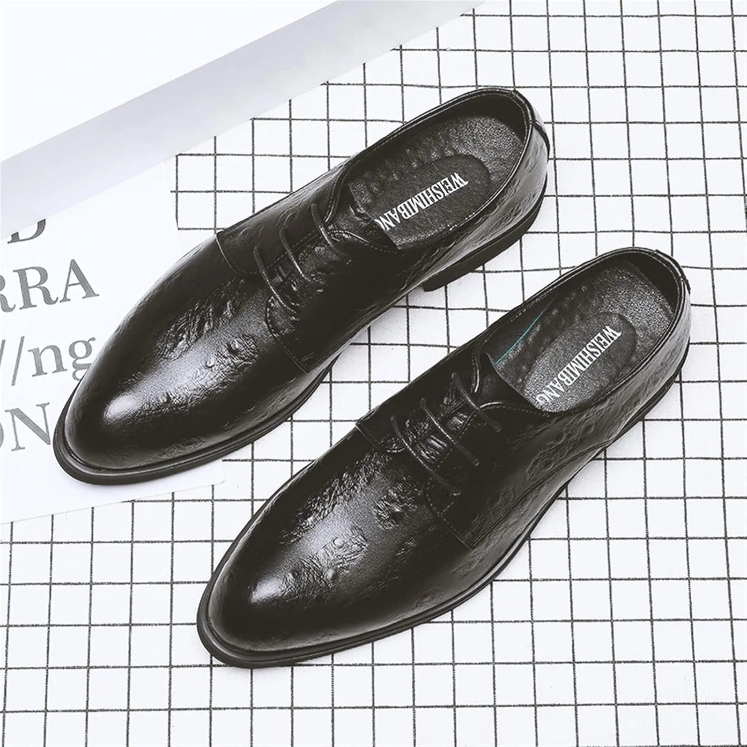 Single Season Oxford Shoes for Men Lace Up Snip Toe Burnished Toe Derby Shoes Vegan Leather Anti-Slip Low Top Block Heel Party Very Popular Among Young People