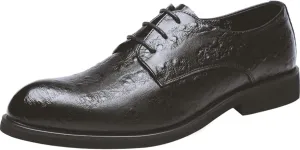 Single Season Oxford Shoes for Men Lace Up Snip Toe Burnished Toe Derby Shoes Vegan Leather Anti-Slip Low Top Block Heel Party Very Popular Among Young People