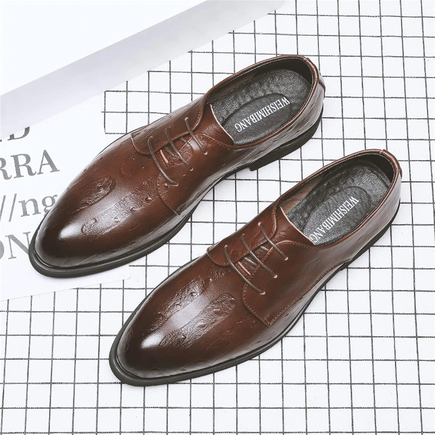 Single Season Oxford Shoes for Men Lace Up Snip Toe Burnished Toe Derby Shoes Vegan Leather Anti-Slip Low Top Block Heel Party Very Popular Among Young People
