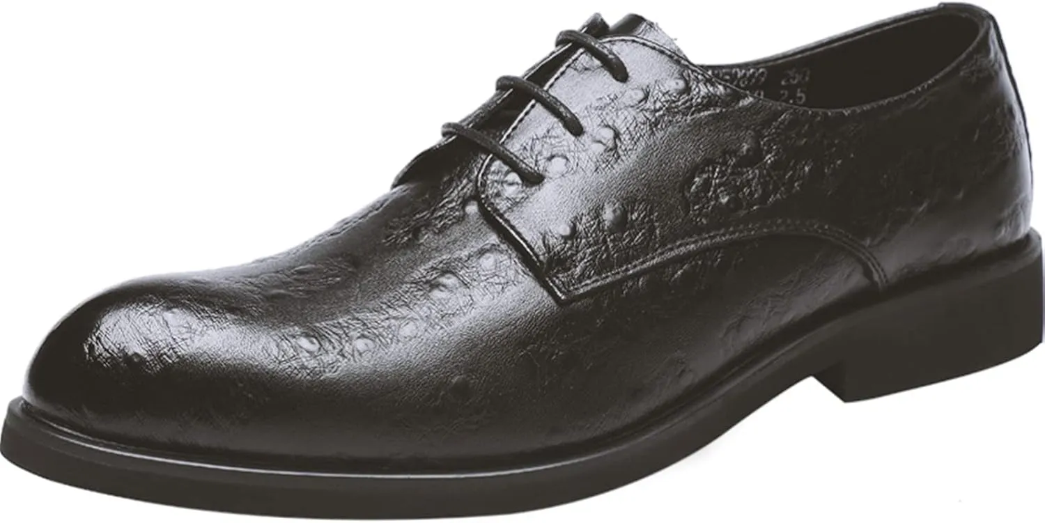 Single Season Oxford Shoes for Men Lace Up Snip Toe Burnished Toe Derby Shoes Vegan Leather Anti-Slip Low Top Block Heel Party Very Popular Among Young People