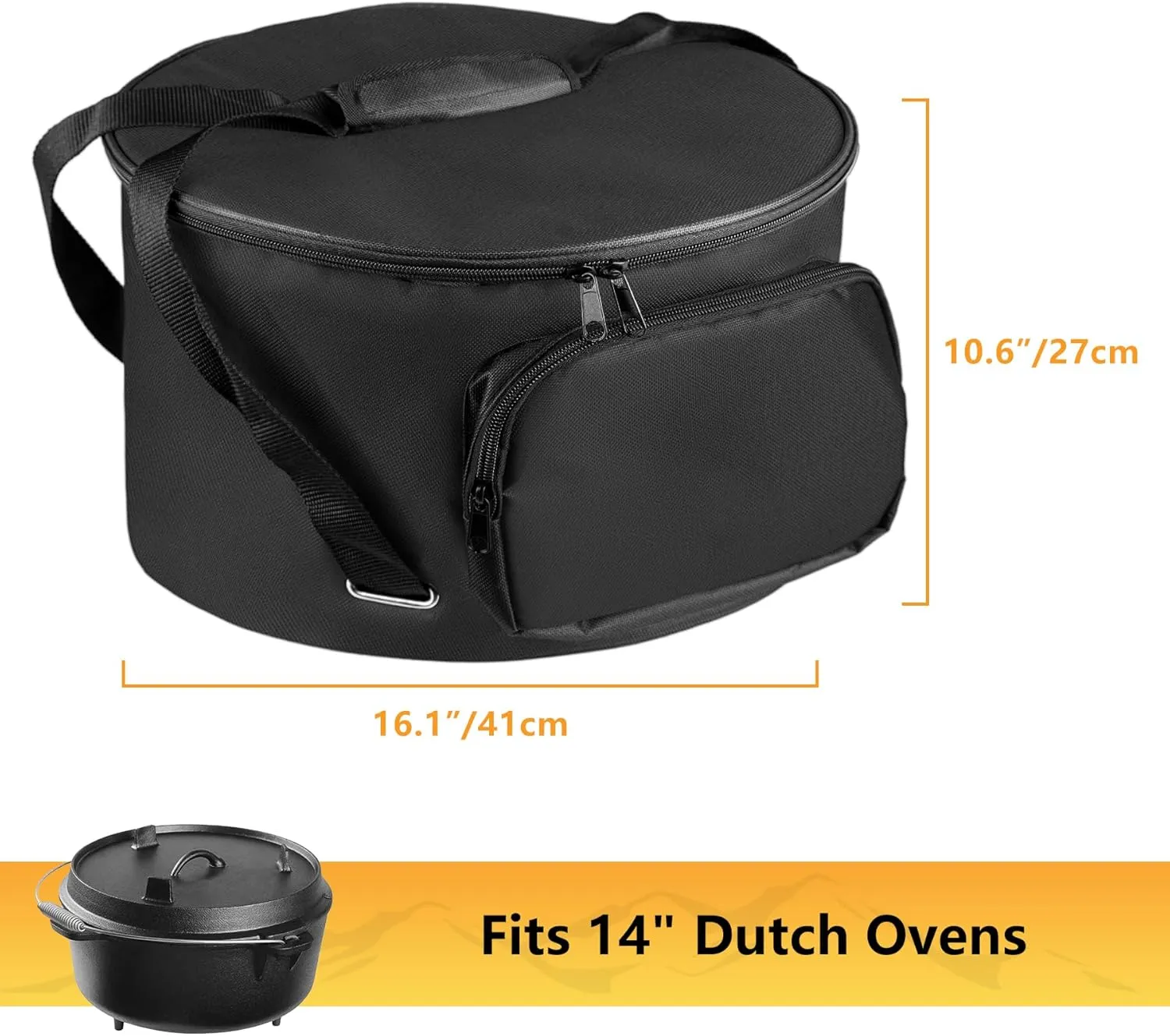 SIRUITON Dutch Oven Bag,Suit for 14 Inch Dutch Oven, Carry Bag with Extra Inner Crossed Straps & Pockets