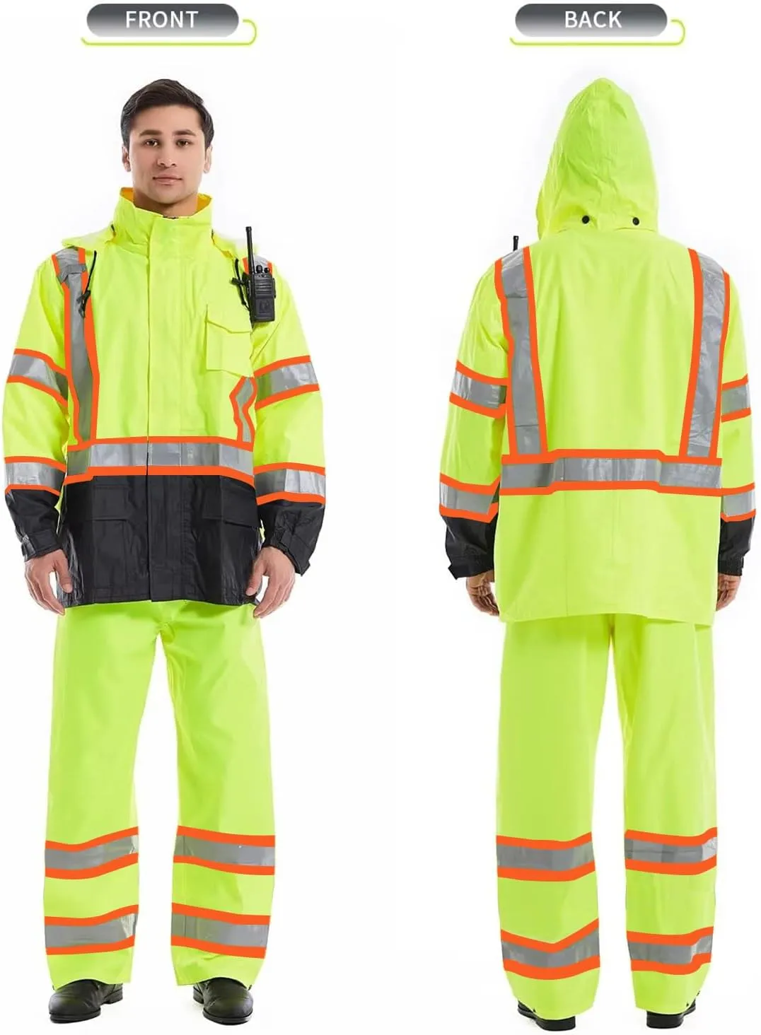SKSAFETY Safety Softshell Jacket for men, High Visibility Rain coat, Waterproof Hi Vis Rain jacket, ANSI/ISEA Class 3