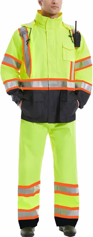 SKSAFETY Safety Softshell Jacket for men, High Visibility Rain coat, Waterproof Hi Vis Rain jacket, ANSI/ISEA Class 3