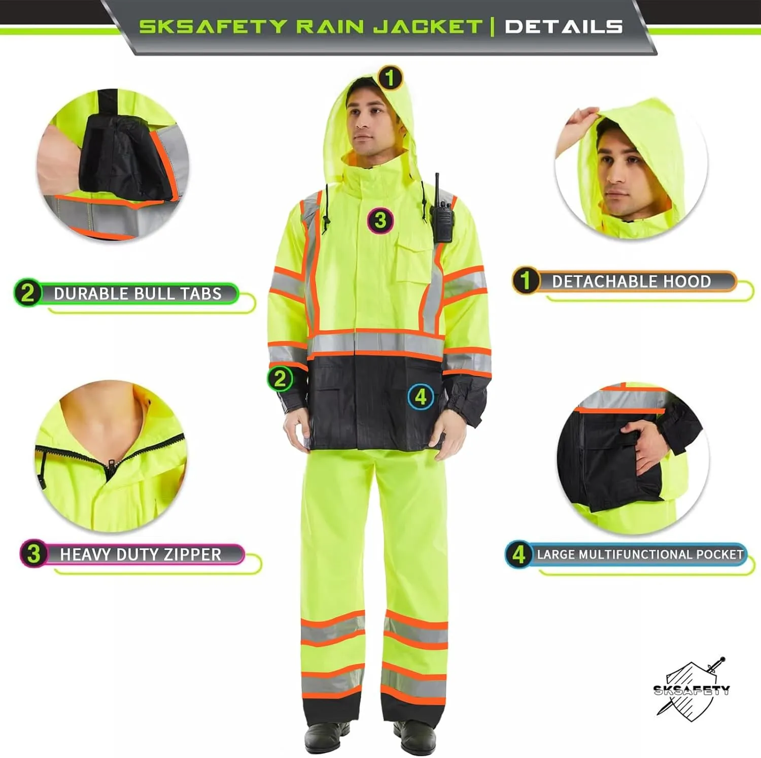 SKSAFETY Safety Softshell Jacket for men, High Visibility Rain coat, Waterproof Hi Vis Rain jacket, ANSI/ISEA Class 3