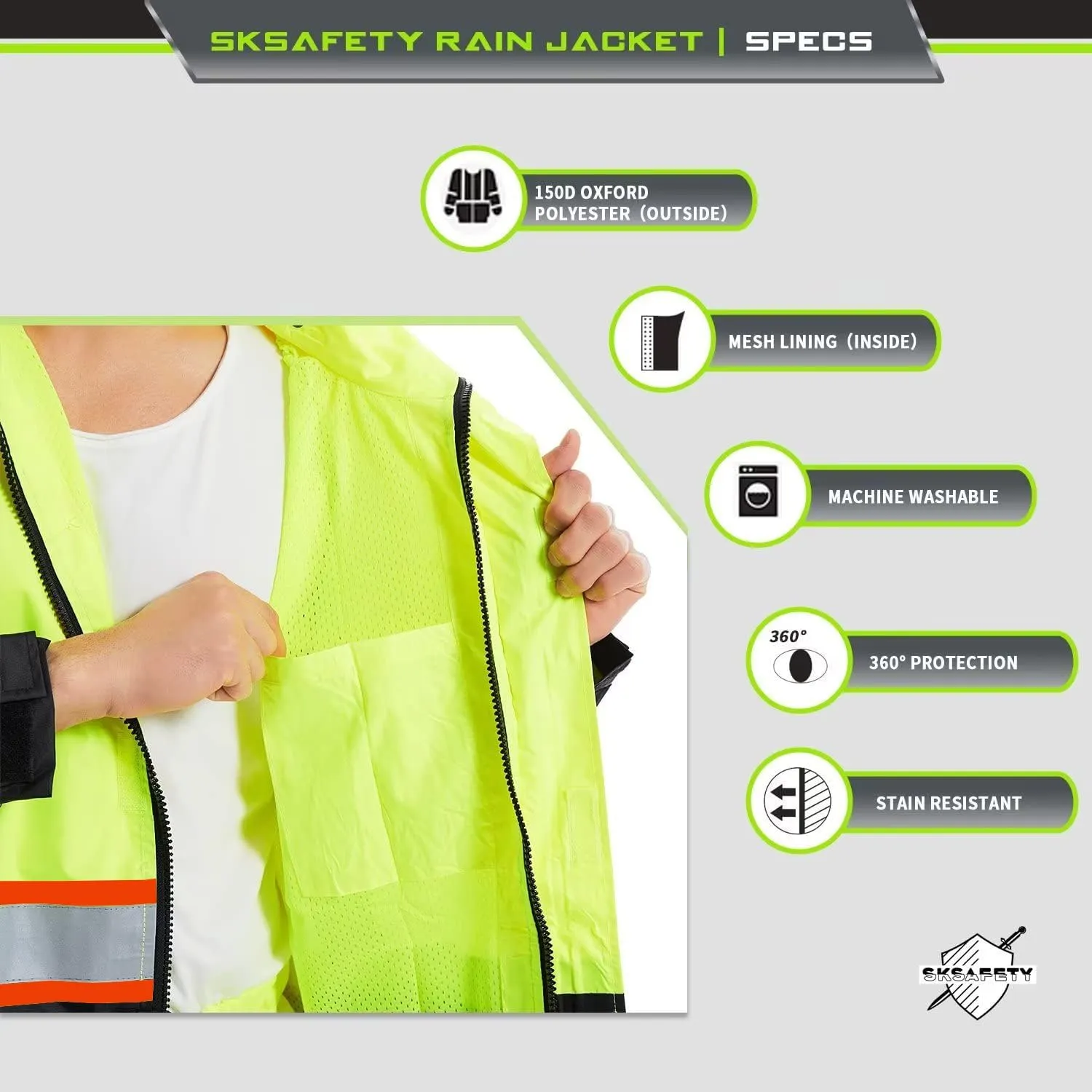 SKSAFETY Safety Softshell Jacket for men, High Visibility Rain coat, Waterproof Hi Vis Rain jacket, ANSI/ISEA Class 3