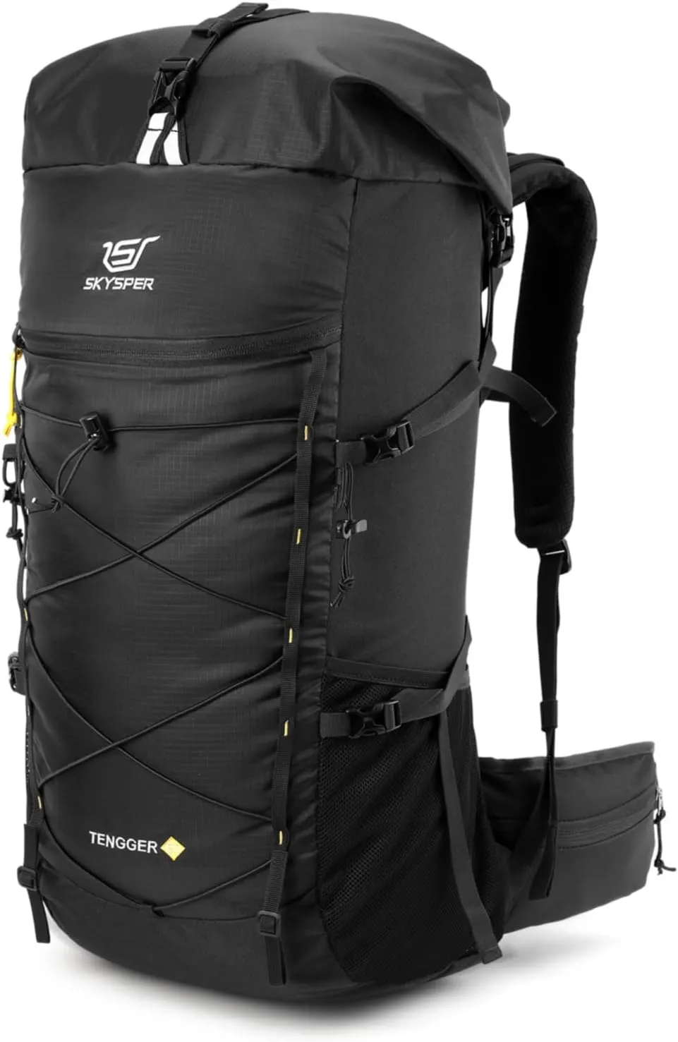 SKYSPER Hiking Backpack - 50L Roll Top Backpacking Backpack Lightweight Comfortable Breathable Camping Travel Pack for Men Women(Black)