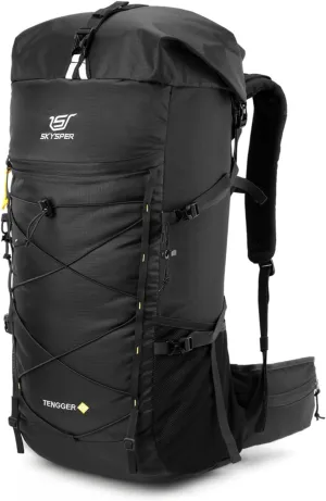SKYSPER Hiking Backpack - 50L Roll Top Backpacking Backpack Lightweight Comfortable Breathable Camping Travel Pack for Men Women(Black)