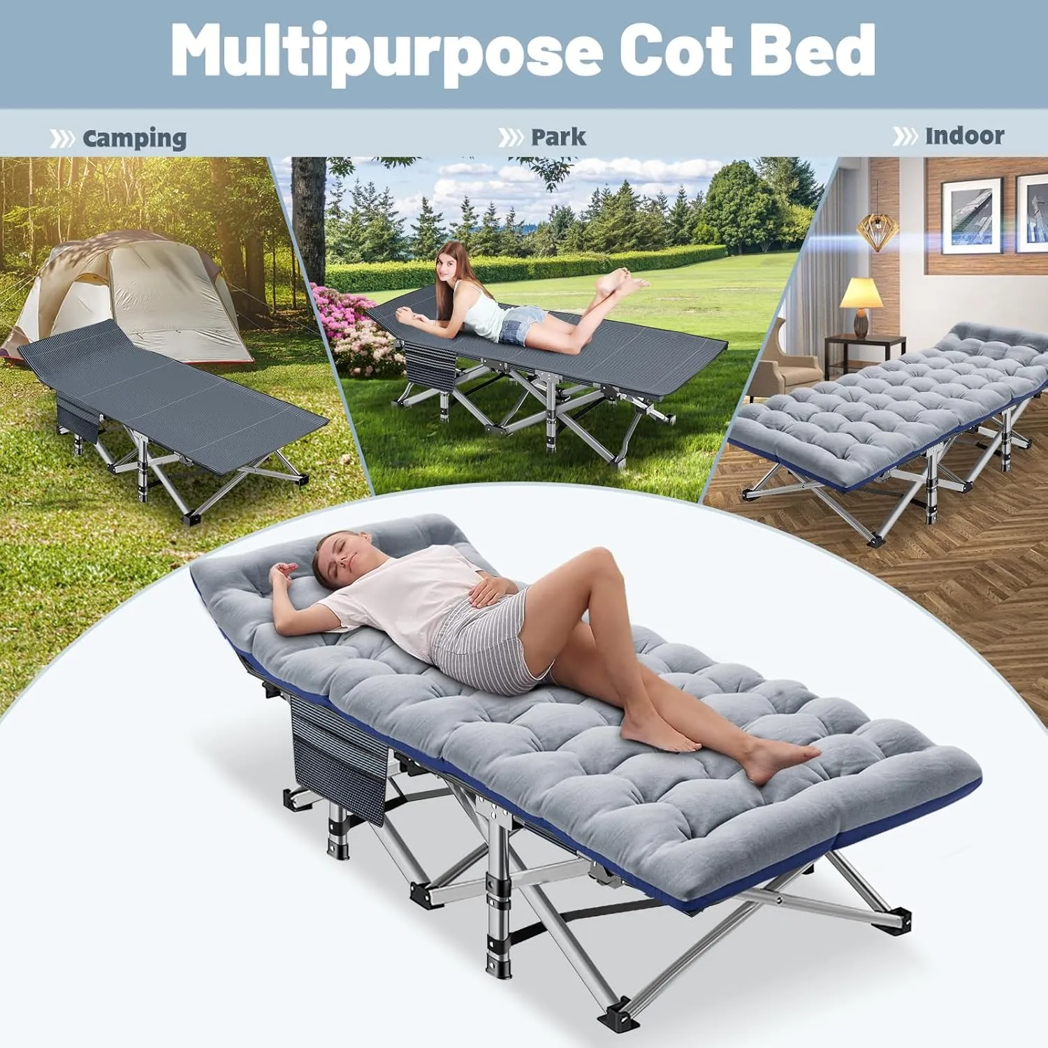 Slsy Folding Camping Cot for Adults with Mattress, Portable Sleeping Cots, Camp Bed with Carry Bag for Outdoor Travel, Beach, Hiking