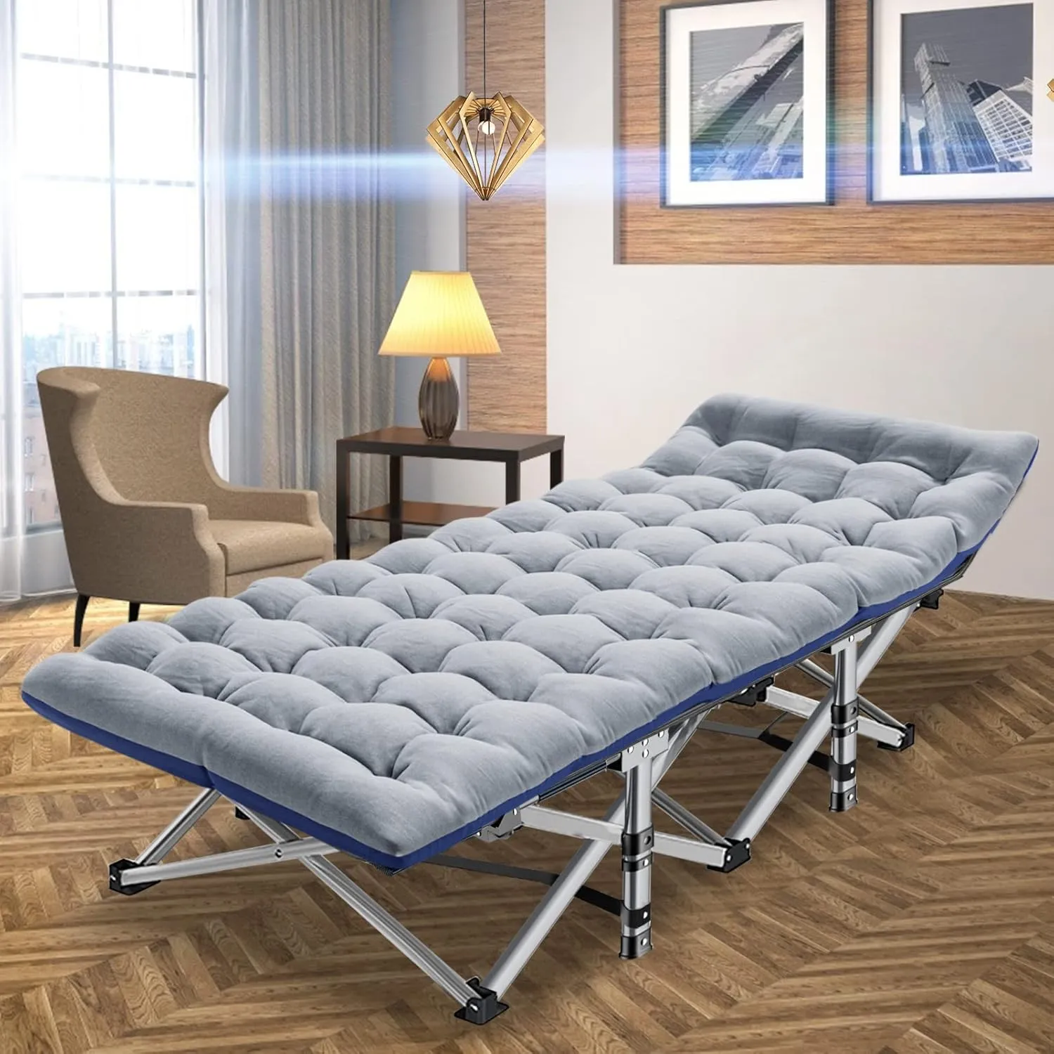 Slsy Folding Camping Cot for Adults with Mattress, Portable Sleeping Cots, Camp Bed with Carry Bag for Outdoor Travel, Beach, Hiking
