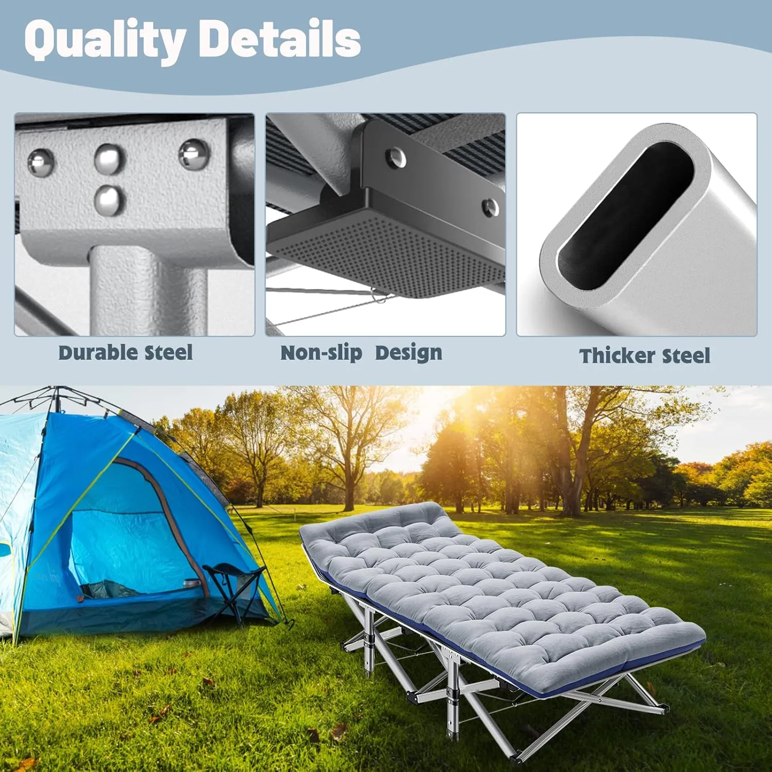 Slsy Folding Camping Cot for Adults with Mattress, Portable Sleeping Cots, Camp Bed with Carry Bag for Outdoor Travel, Beach, Hiking