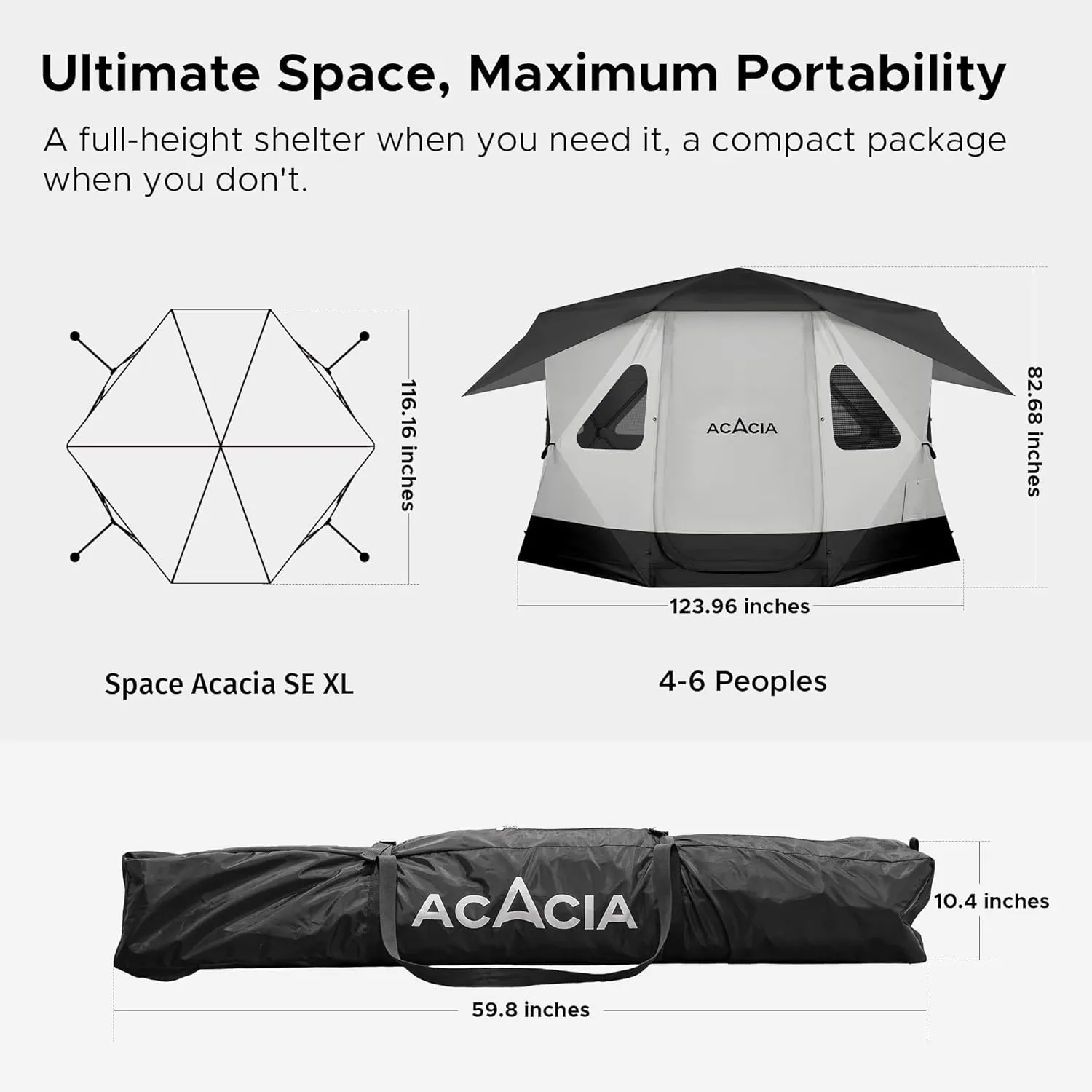Space Acacia Lite Camping Tent | 2/3/4/8 Person Pop Up Tents for Camping | Lightweight & Durable Beach Tent | Level 7 Wind Resistance, UPF 50  | Quick Setup for Camping & Backyard