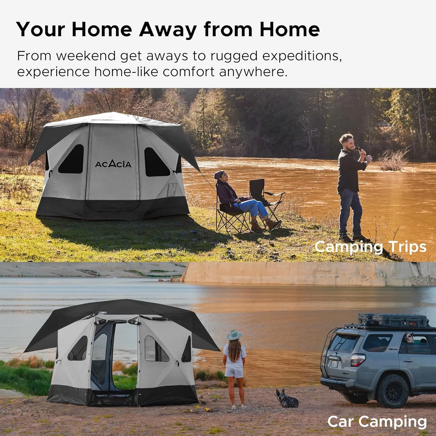 Space Acacia Lite Camping Tent | 2/3/4/8 Person Pop Up Tents for Camping | Lightweight & Durable Beach Tent | Level 7 Wind Resistance, UPF 50  | Quick Setup for Camping & Backyard