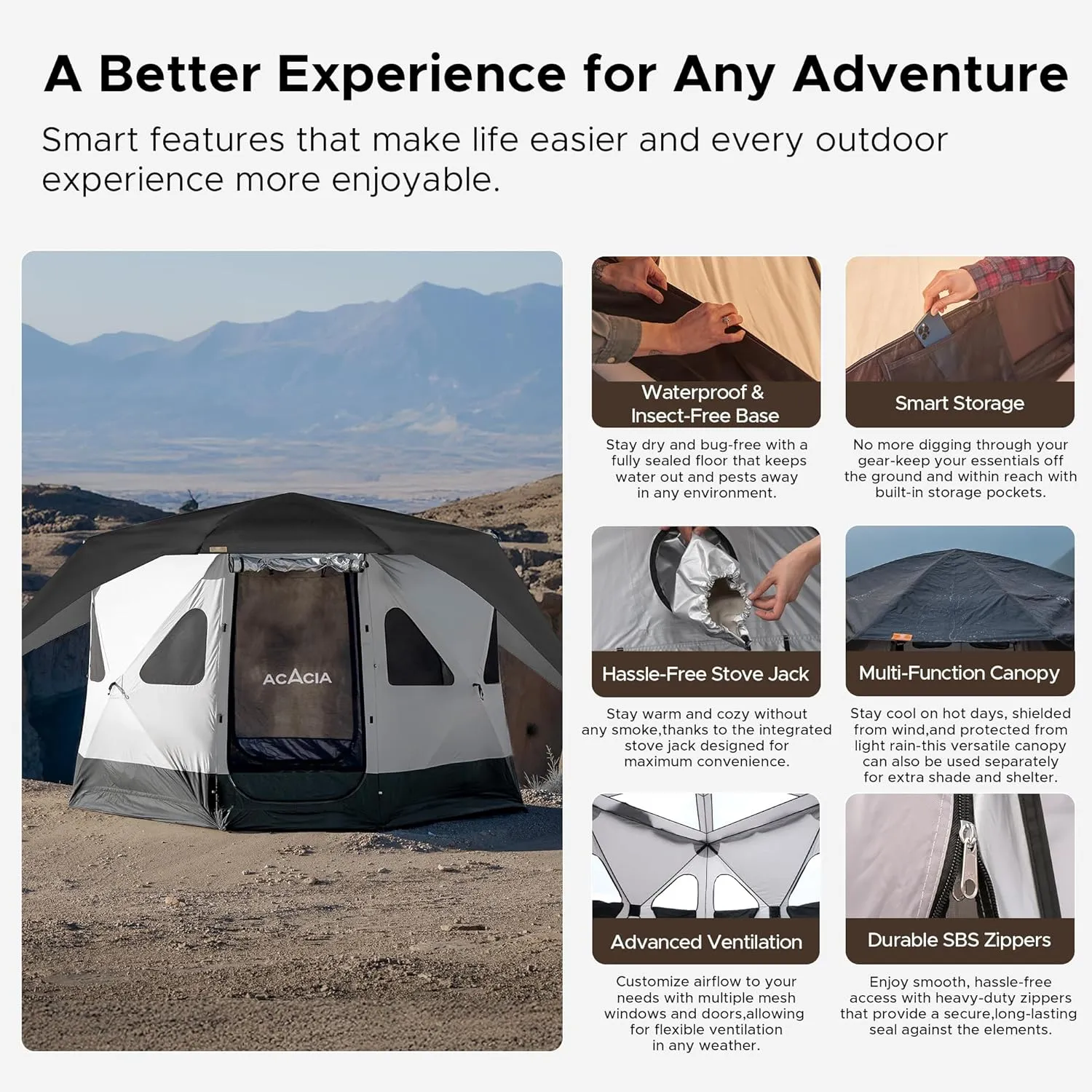 Space Acacia Lite Camping Tent | 2/3/4/8 Person Pop Up Tents for Camping | Lightweight & Durable Beach Tent | Level 7 Wind Resistance, UPF 50  | Quick Setup for Camping & Backyard
