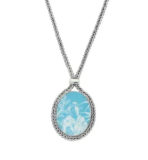 Sterling Silver Royal Crown Derby Mikado Blue Oval Foxtail Necklace D