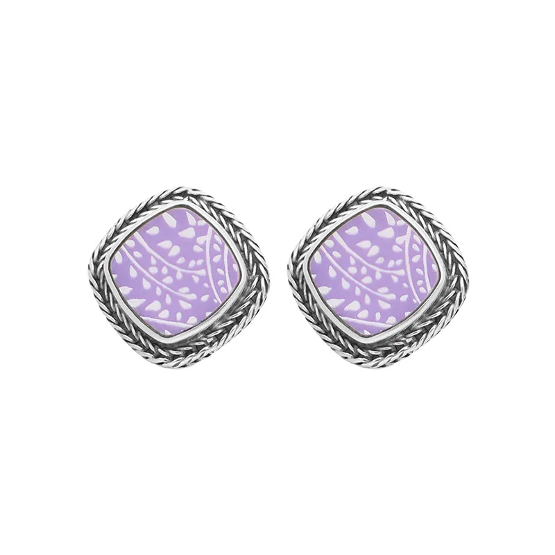 Sterling Silver Royal Crown Derby Mikado Foxtail Purple Cushion Stud Earrings D