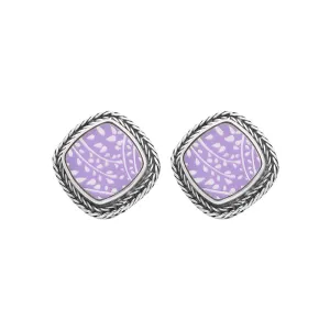 Sterling Silver Royal Crown Derby Mikado Foxtail Purple Cushion Stud Earrings D