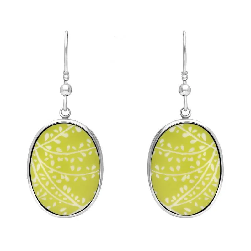 Sterling Silver Royal Crown Derby Mikado Lime Oval Drop Earrings D