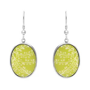 Sterling Silver Royal Crown Derby Mikado Lime Oval Drop Earrings D