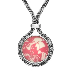 Sterling Silver Royal Crown Derby Pink Mikado Round Foxtail Necklace D