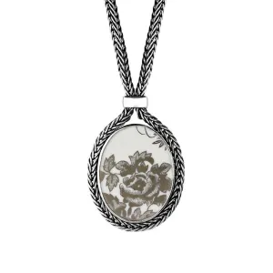 Sterling Silver Royal Crown Derby Platinum Aves Oval Foxtail Necklace D