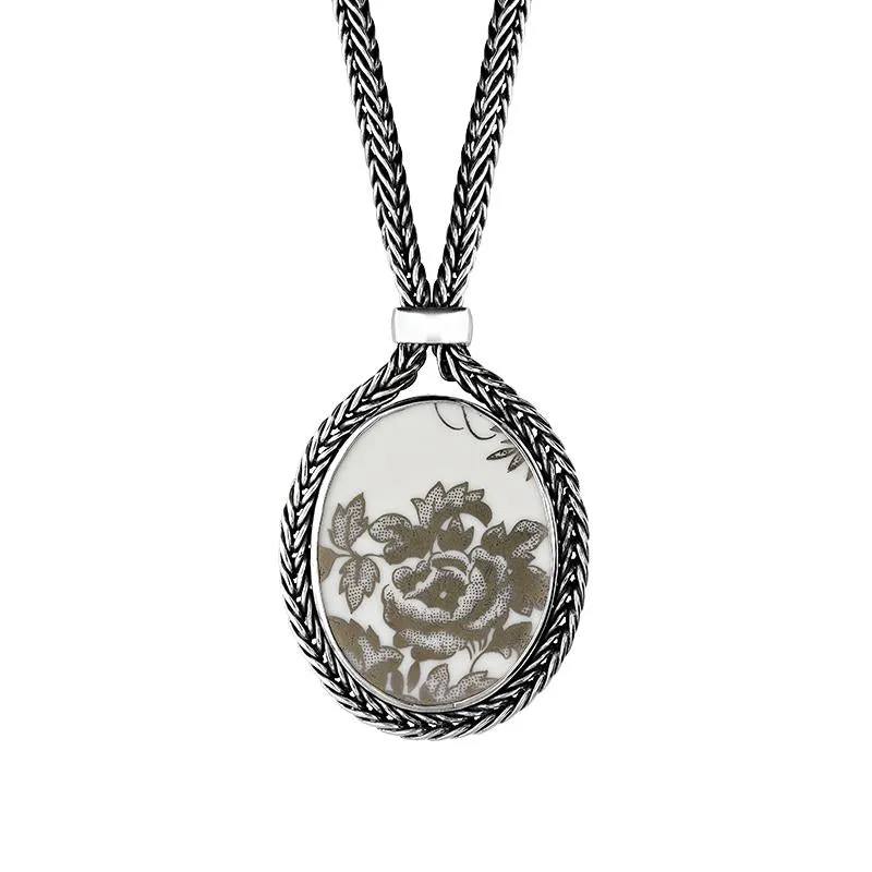 Sterling Silver Royal Crown Derby Platinum Aves Oval Foxtail Necklace D