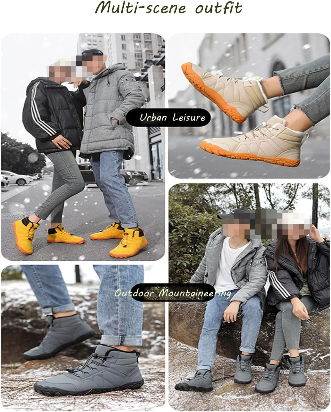 StoneLiquid Hike Barefoot Footwear Shoes Womens Men, Winter Thickened Non-Slip Snow Boots with Wide Toe Box