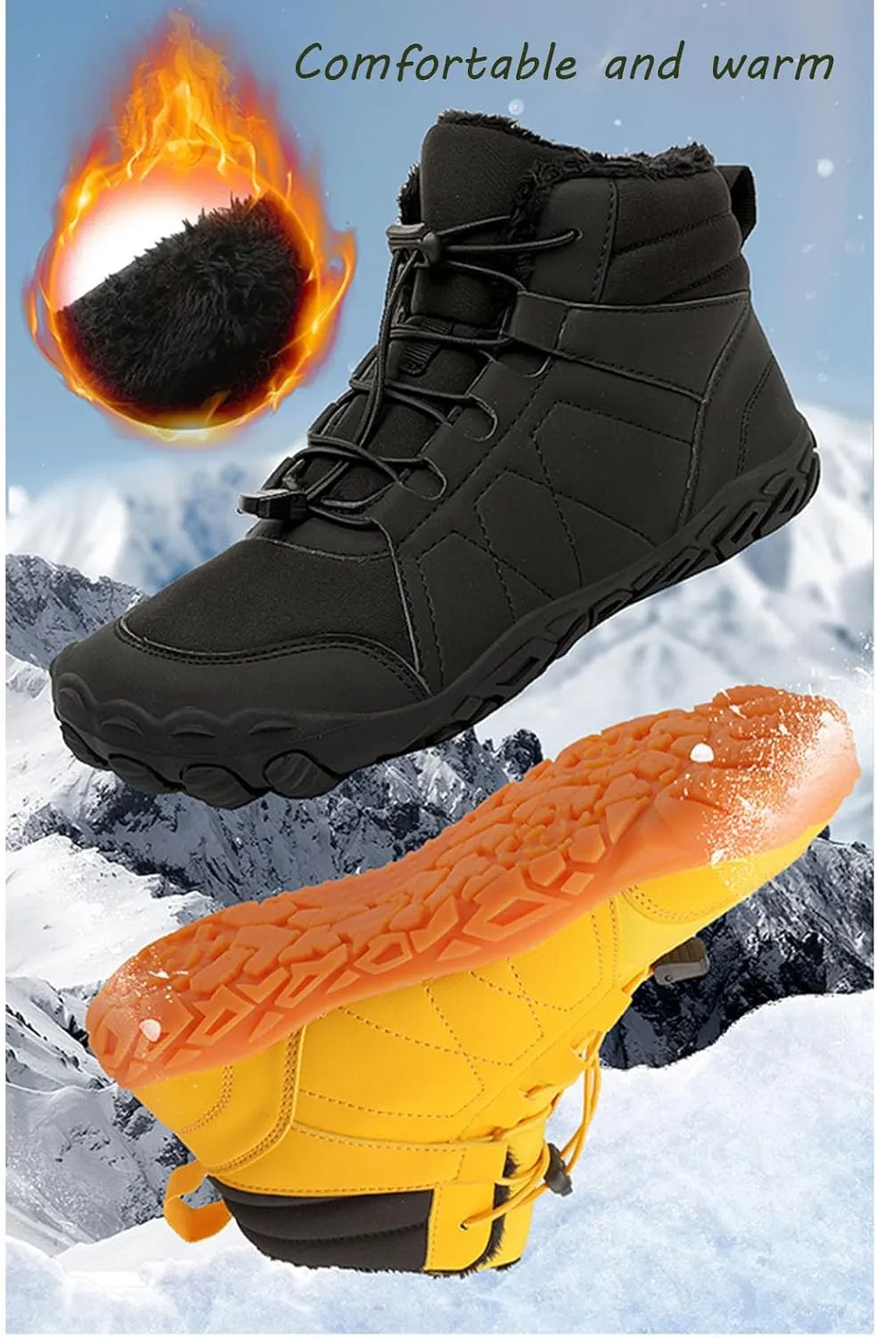 StoneLiquid Hike Barefoot Footwear Shoes Womens Men, Winter Thickened Non-Slip Snow Boots with Wide Toe Box