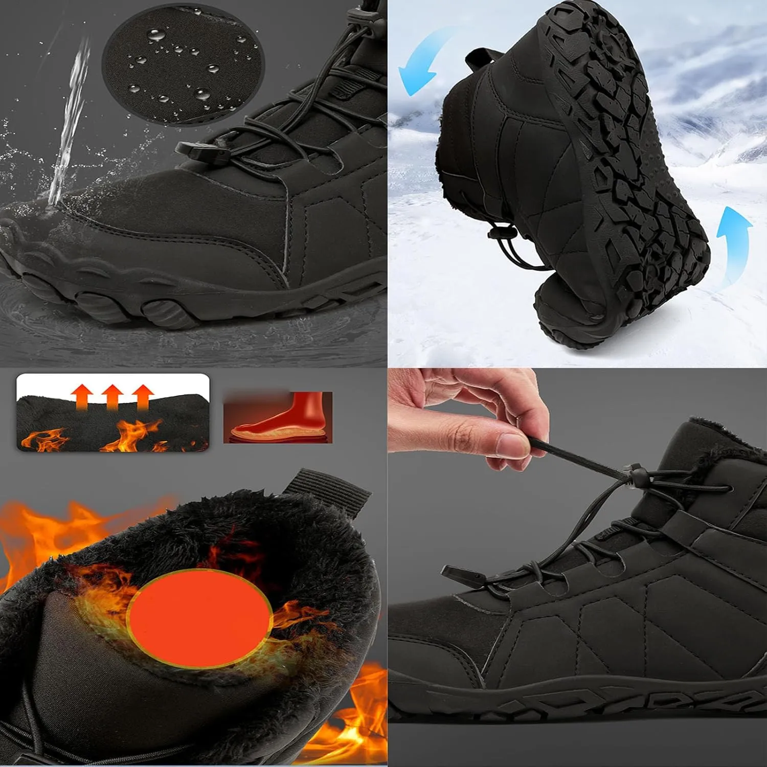 StoneLiquid Hike Barefoot Footwear Shoes Womens Men, Winter Thickened Non-Slip Snow Boots with Wide Toe Box
