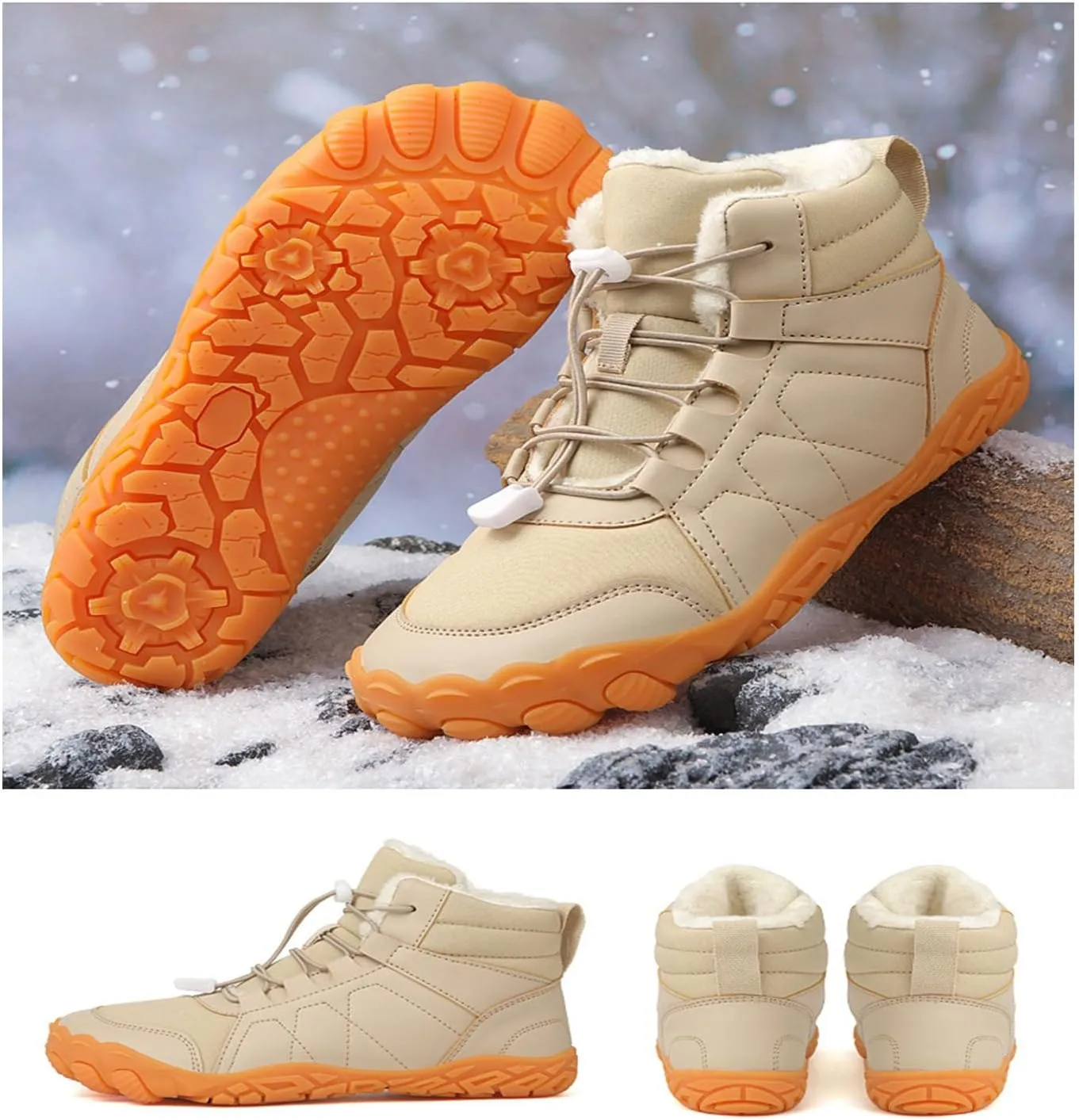 StoneLiquid Hike Barefoot Footwear Shoes Womens Men, Winter Thickened Non-Slip Snow Boots with Wide Toe Box