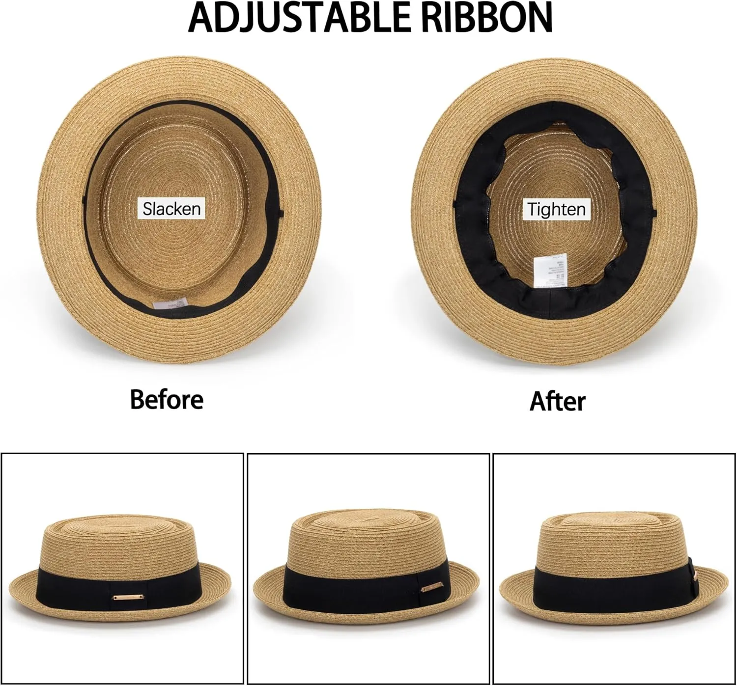 Straw Pork-Pie Fedora-Hat for Men Women - Classic Trilby Sun-Hat Summer Derby Boater-Hat Beach Travel Holiday Acc