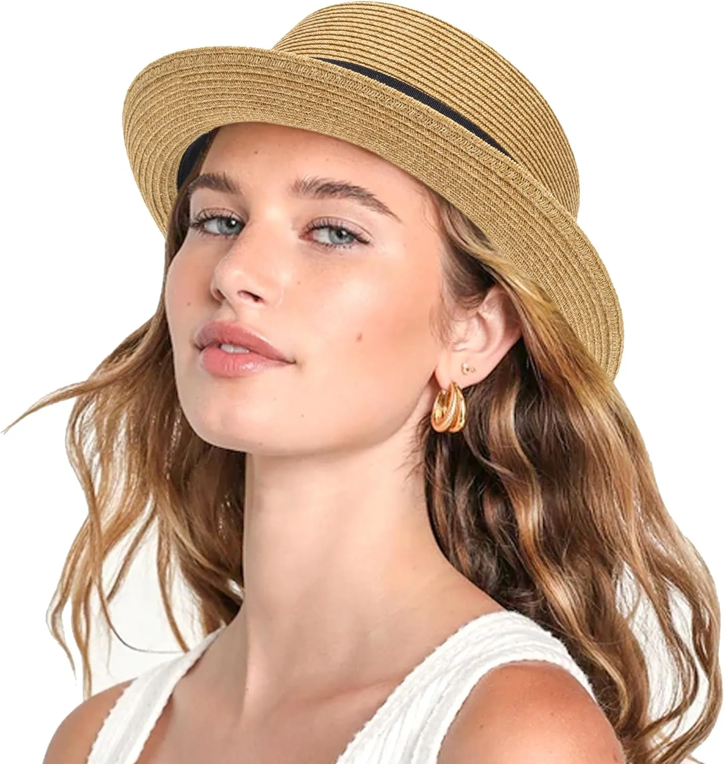 Straw Pork-Pie Fedora-Hat for Men Women - Classic Trilby Sun-Hat Summer Derby Boater-Hat Beach Travel Holiday Acc