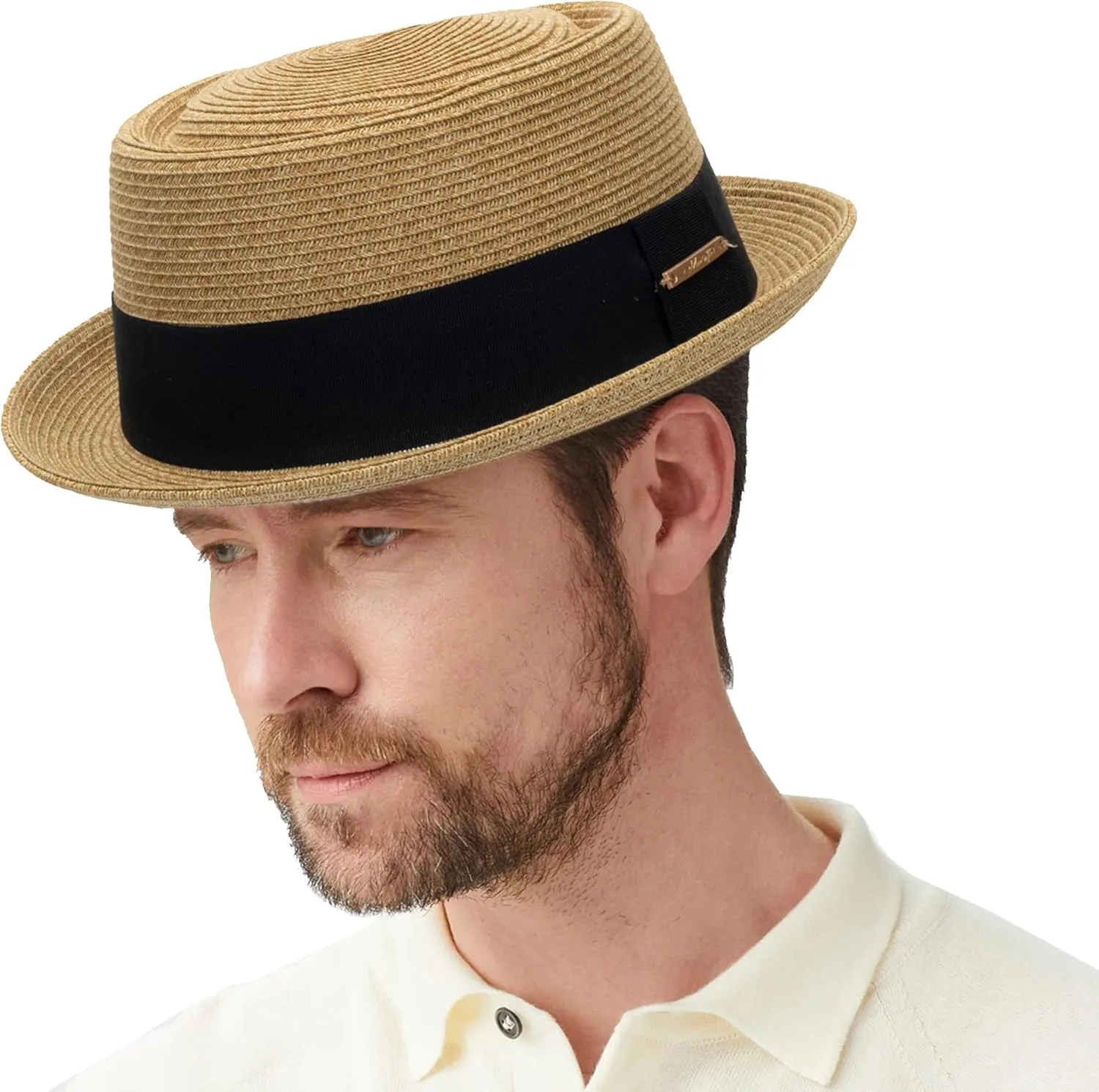Straw Pork-Pie Fedora-Hat for Men Women - Classic Trilby Sun-Hat Summer Derby Boater-Hat Beach Travel Holiday Acc