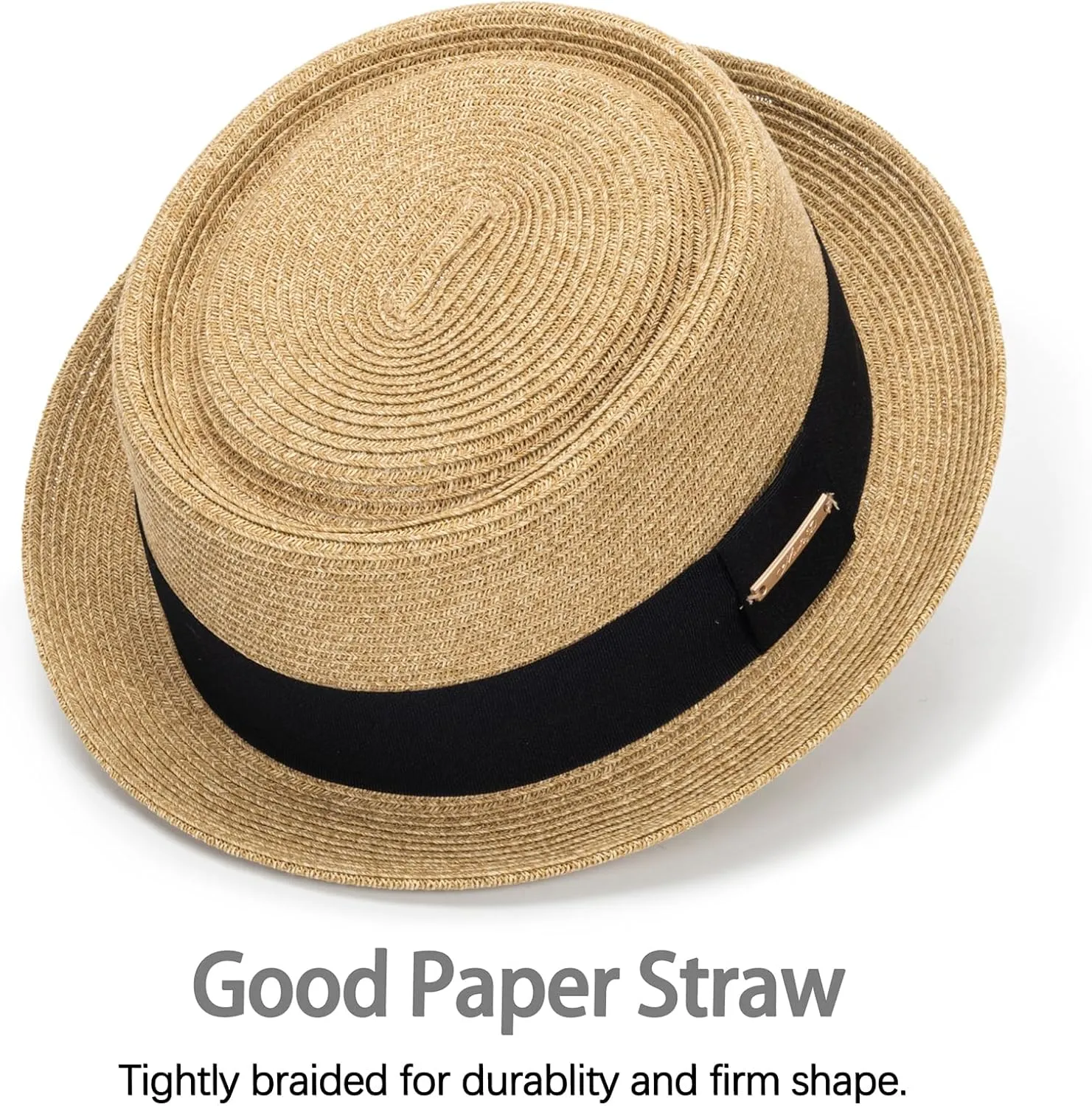 Summer Straw Pork Pie Hat for Men Women - Classic Short Brim Fedora Sun Hat Derby Fedora Dress Hats