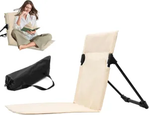 Sunloungers, Beach Mat Recliner Lightweight Beach Mat with Backrest One-Step Assembly Foldable Beach Mat Chair with Carry Bag for Holidays Garden Camping Park Beige