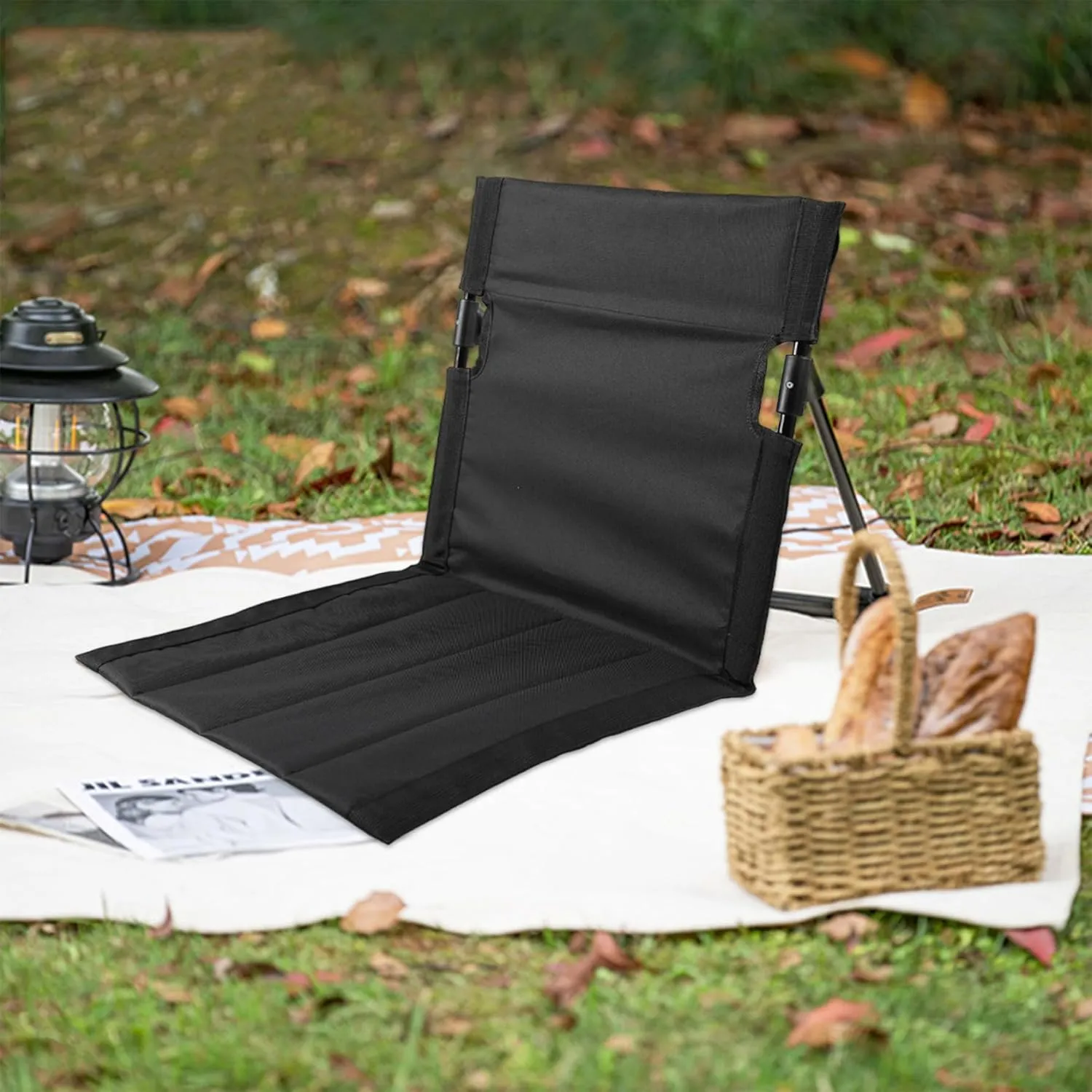 Sunloungers, Beach Mat Recliner Lightweight Beach Mat with Backrest One-Step Assembly Foldable Beach Mat Chair with Carry Bag for Holidays Garden Camping Park Black