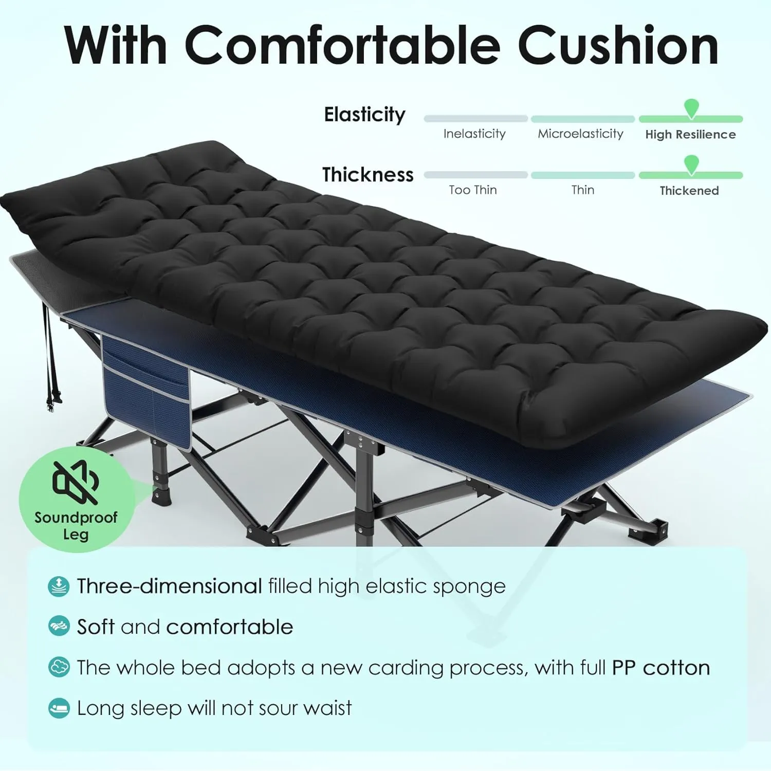 Suteck Camping Cot, 32In XXL Folding Camping Cot Heavy Duty Sleeping Bed for Adults 1200D Double Layer Oxford Cots for Camping W/Pilllow Mattress Carry Bag for Home Office Nap Beach Travel, 500LBS