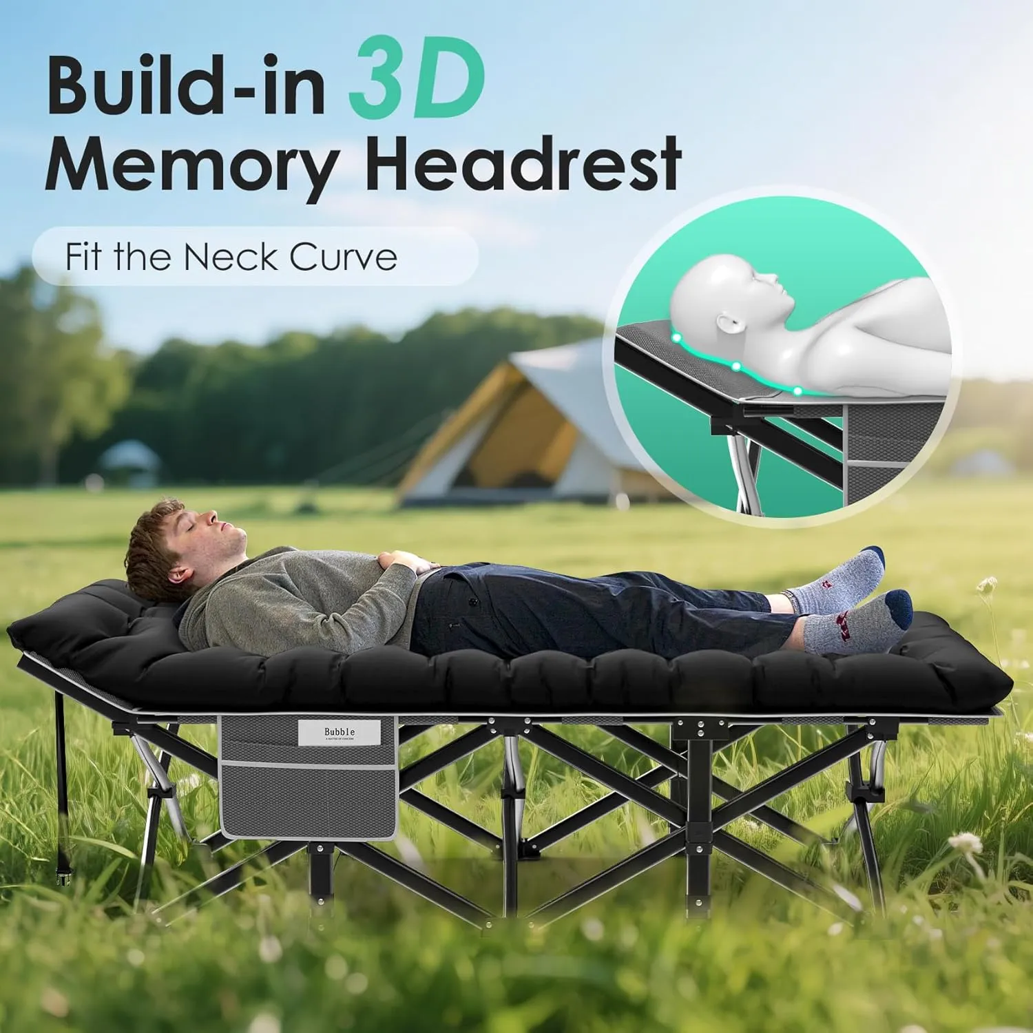 Suteck Camping Cot, 32In XXL Folding Camping Cot Heavy Duty Sleeping Bed for Adults 1200D Double Layer Oxford Cots for Camping W/Pilllow Mattress Carry Bag for Home Office Nap Beach Travel, 500LBS