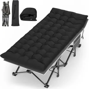Suteck Camping Cot, 32In XXL Folding Camping Cot Heavy Duty Sleeping Bed for Adults 1200D Double Layer Oxford Cots for Camping W/Pilllow Mattress Carry Bag for Home Office Nap Beach Travel, 500LBS