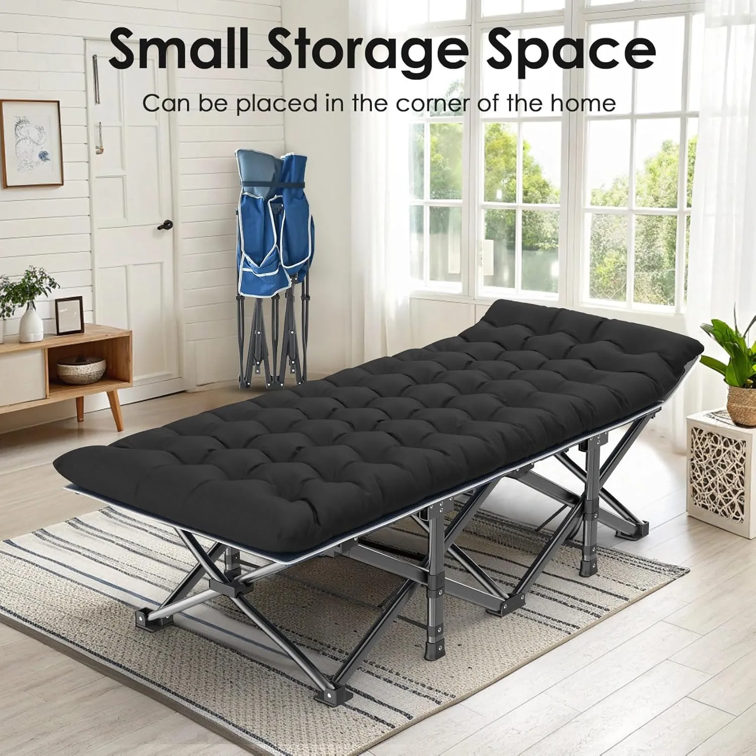 Suteck Camping Cot, 32In XXL Folding Camping Cot Heavy Duty Sleeping Bed for Adults 1200D Double Layer Oxford Cots for Camping W/Pilllow Mattress Carry Bag for Home Office Nap Beach Travel, 500LBS