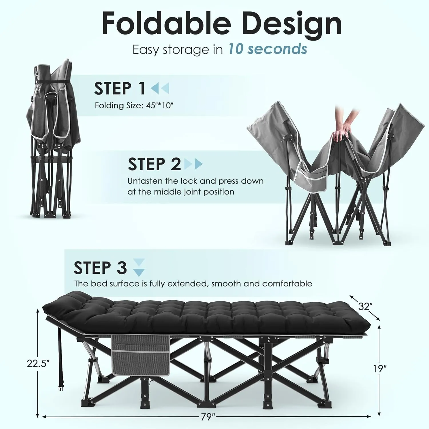 Suteck Camping Cot, 32In XXL Folding Camping Cot Heavy Duty Sleeping Bed for Adults 1200D Double Layer Oxford Cots for Camping W/Pilllow Mattress Carry Bag for Home Office Nap Beach Travel, 500LBS