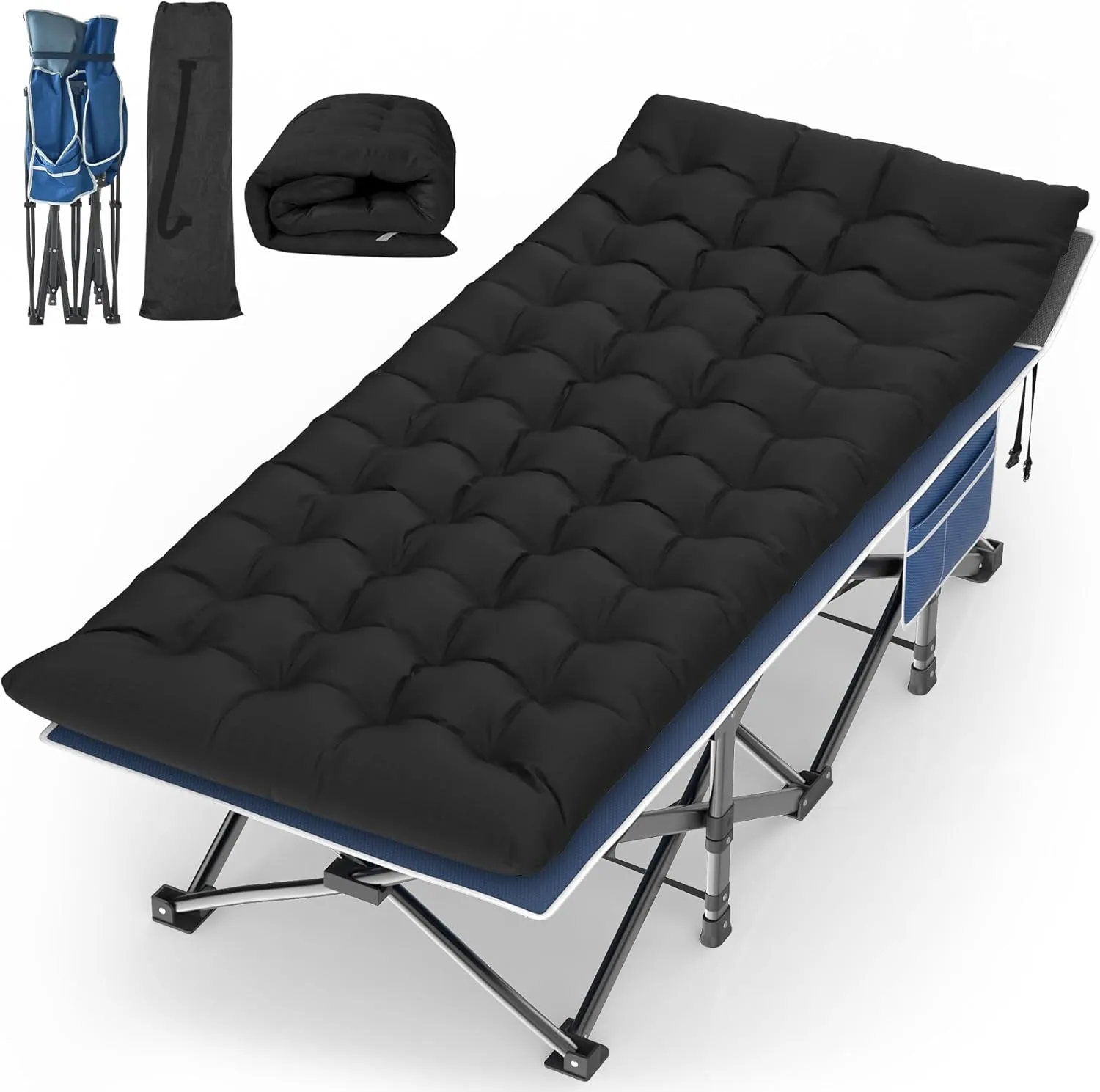 Suteck Camping Cot, 32In XXL Folding Camping Cot Heavy Duty Sleeping Bed for Adults 1200D Double Layer Oxford Cots for Camping W/Pilllow Mattress Carry Bag for Home Office Nap Beach Travel, 500LBS