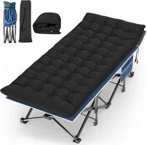 Suteck Camping Cot, 32In XXL Folding Camping Cot Heavy Duty Sleeping Bed for Adults 1200D Double Layer Oxford Cots for Camping W/Pilllow Mattress Carry Bag for Home Office Nap Beach Travel, 500LBS
