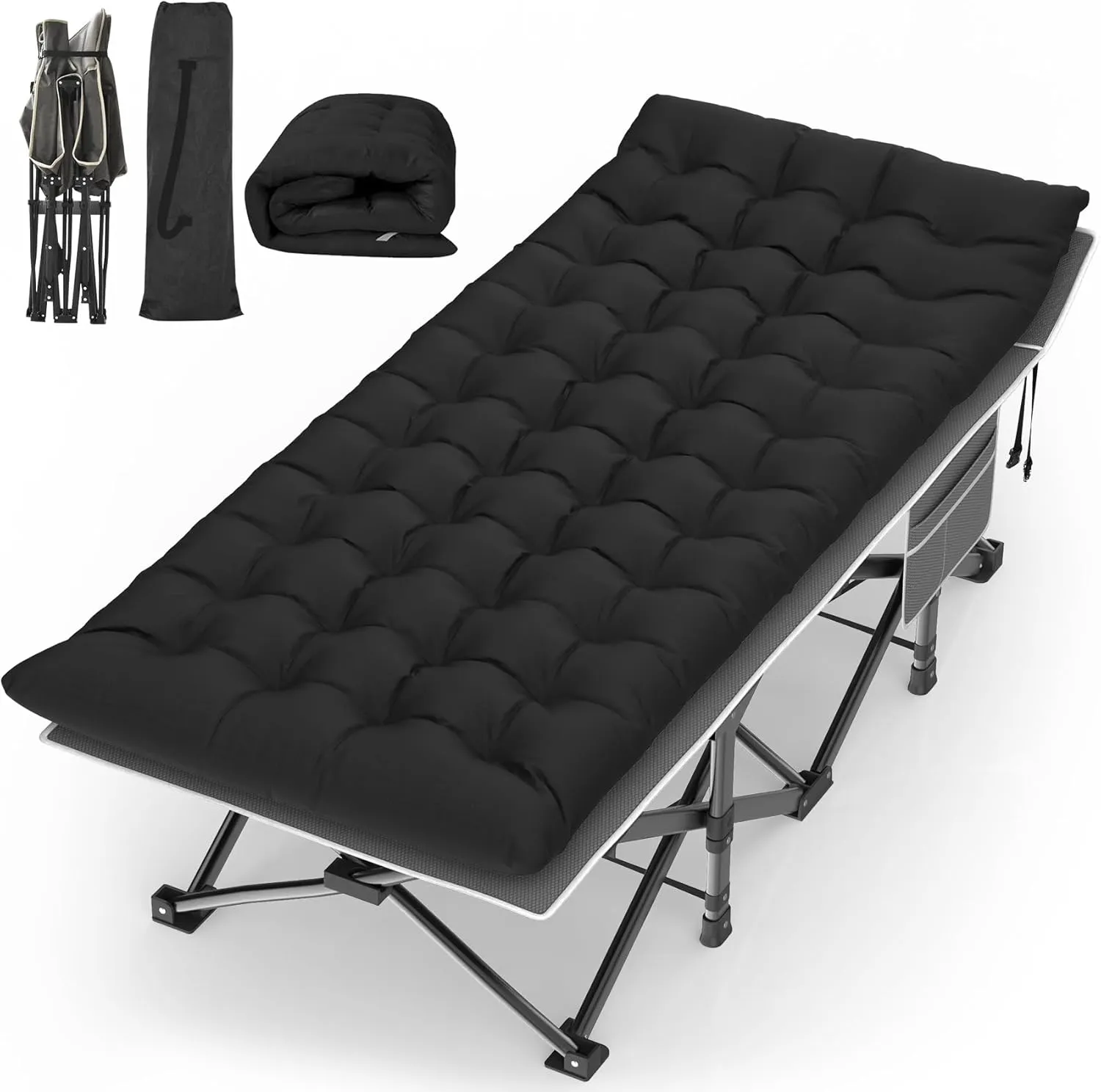 Suteck Camping Cot, 32In XXL Folding Camping Cot Heavy Duty Sleeping Bed for Adults 1200D Double Layer Oxford Cots for Camping W/Pilllow Mattress Carry Bag for Home Office Nap Beach Travel, 500LBS
