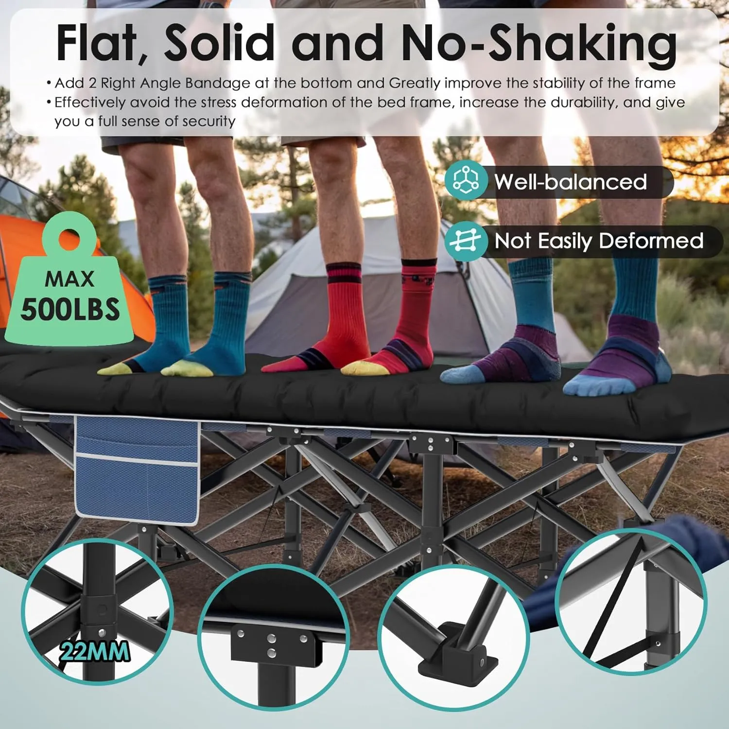 Suteck Camping Cot, 32In XXL Folding Camping Cot Heavy Duty Sleeping Bed for Adults 1200D Double Layer Oxford Cots for Camping W/Pilllow Mattress Carry Bag for Home Office Nap Beach Travel, 500LBS