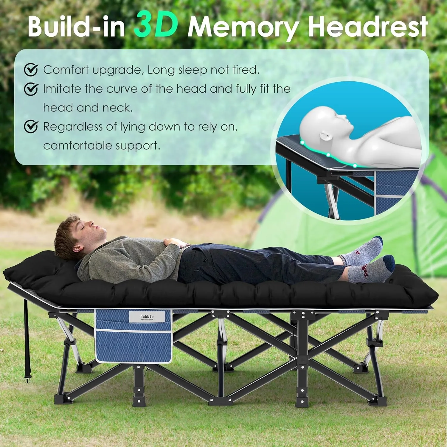 Suteck Camping Cot, 32In XXL Folding Camping Cot Heavy Duty Sleeping Bed for Adults 1200D Double Layer Oxford Cots for Camping W/Pilllow Mattress Carry Bag for Home Office Nap Beach Travel, 500LBS