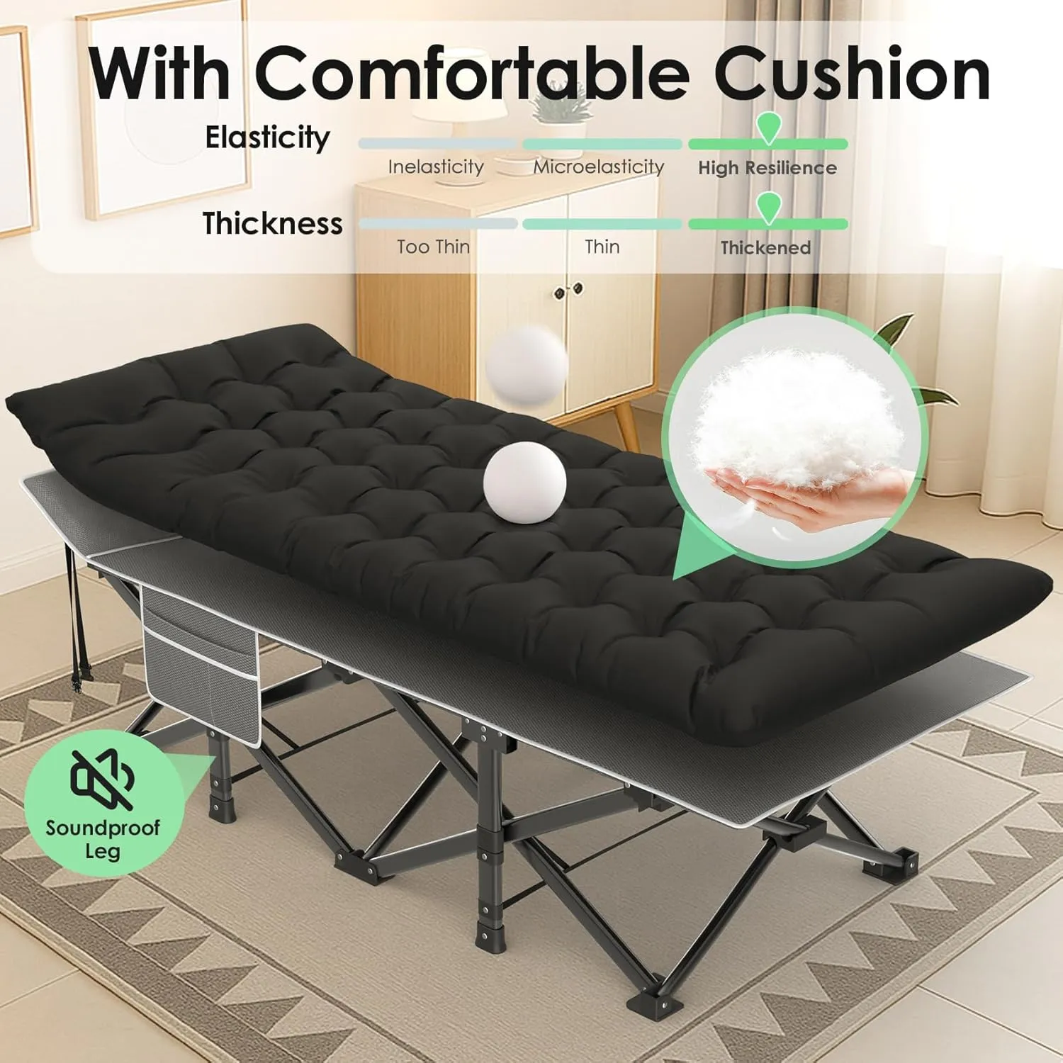 Suteck Camping Cot, 32In XXL Folding Camping Cot Heavy Duty Sleeping Bed for Adults 1200D Double Layer Oxford Cots for Camping W/Pilllow Mattress Carry Bag for Home Office Nap Beach Travel, 500LBS