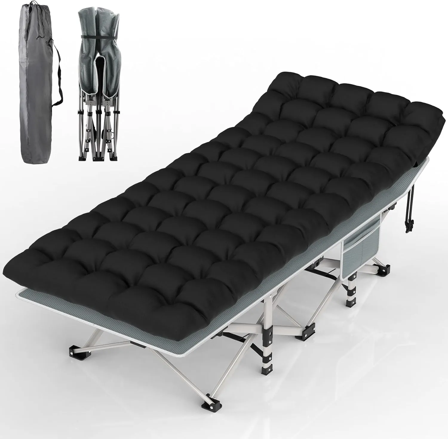 Suteck Camping Cot, Folding Camping Cot Bed for Adults Sleeping 1200D Double Layer Oxford Portable Folding Outdoor Cots for Camping W/Soft Pad Carry Bag for Home Office Nap Beach Travel
