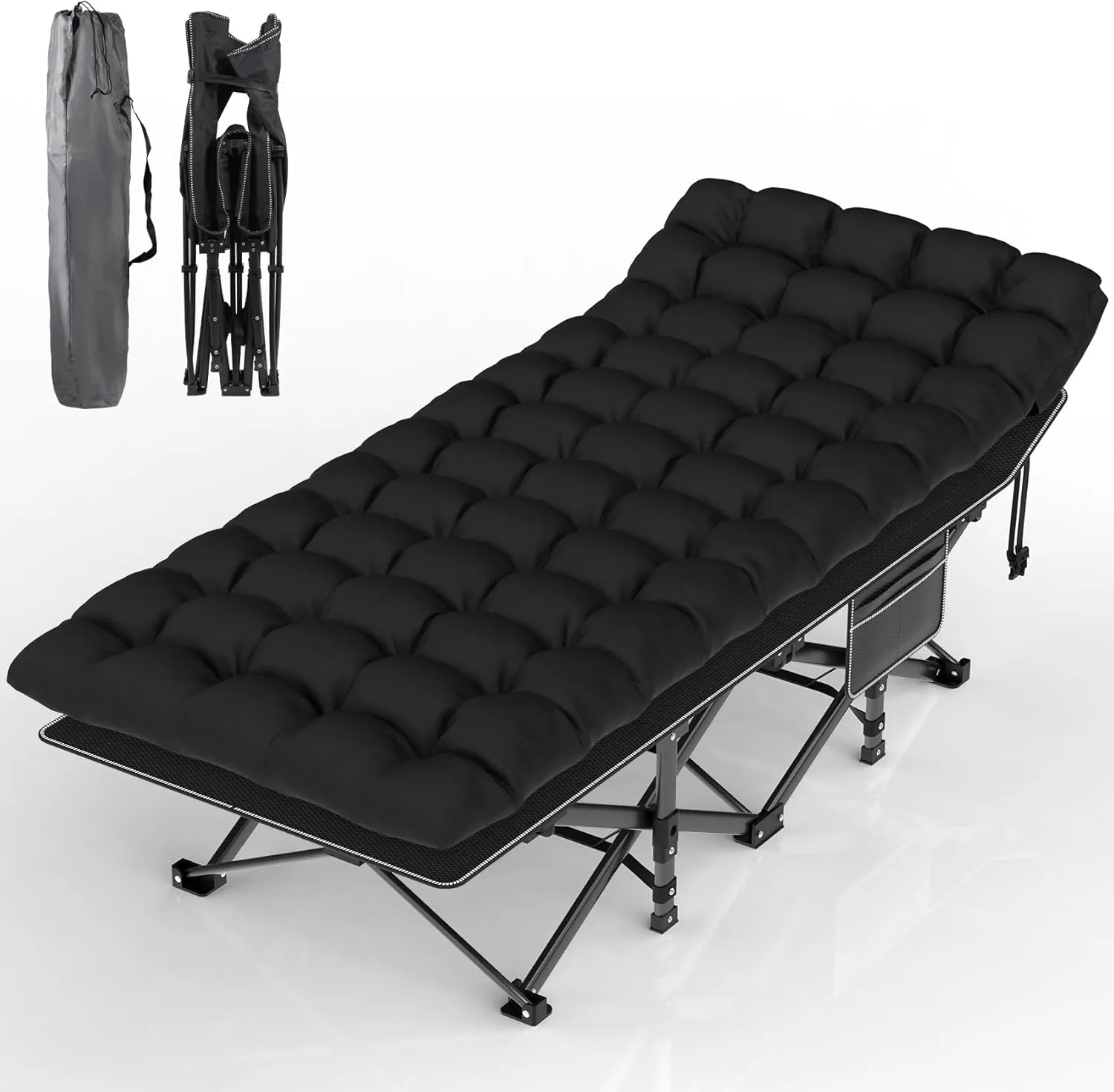 Suteck Camping Cot, Folding Camping Cot Bed for Adults Sleeping 1200D Double Layer Oxford Portable Folding Outdoor Cots for Camping W/Soft Pad Carry Bag for Home Office Nap Beach Travel