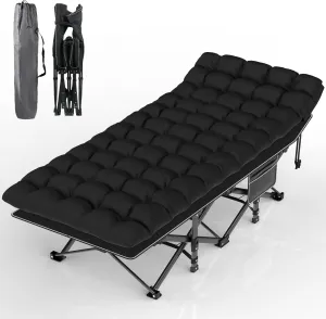 Suteck Camping Cot, Folding Camping Cot Bed for Adults Sleeping 1200D Double Layer Oxford Portable Folding Outdoor Cots for Camping W/Soft Pad Carry Bag for Home Office Nap Beach Travel